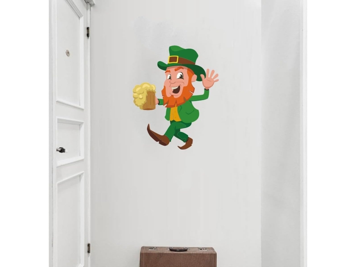 Adesivo Parede Verde Decoração Patrício Pvc Estilo Especial Festas Fácil Colar Janela Anão Dia Casa GOKOCO