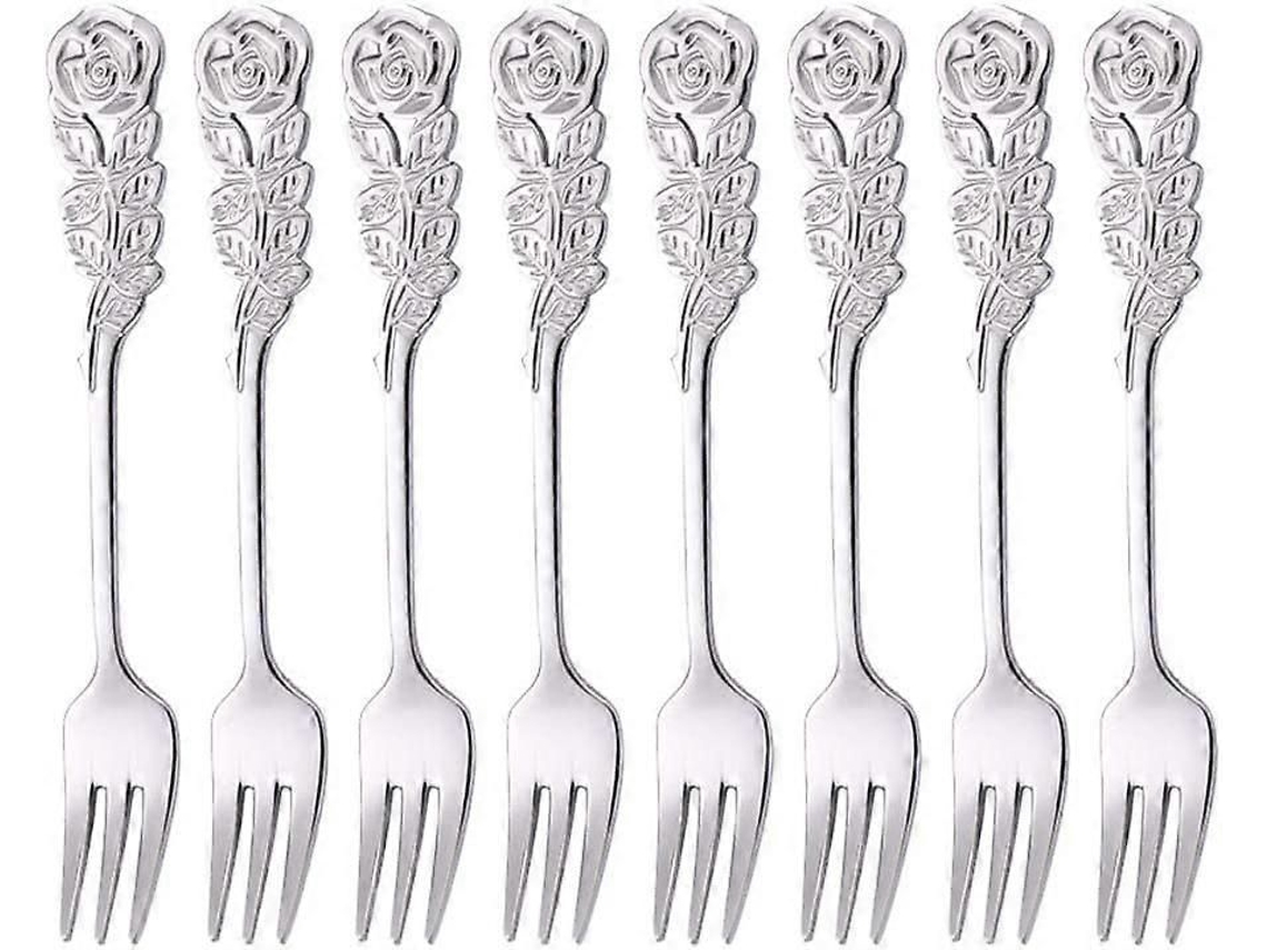 8 Garfinhos De Sobremesa De Aço Inoxidável Com Cabo Rosa (5 Polegadas)