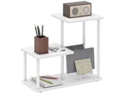 Estante de Mesa ZACHARY com 3 Níveis, Efeito Madeira e Marco de Metal (40x20x34.5cm) Branco