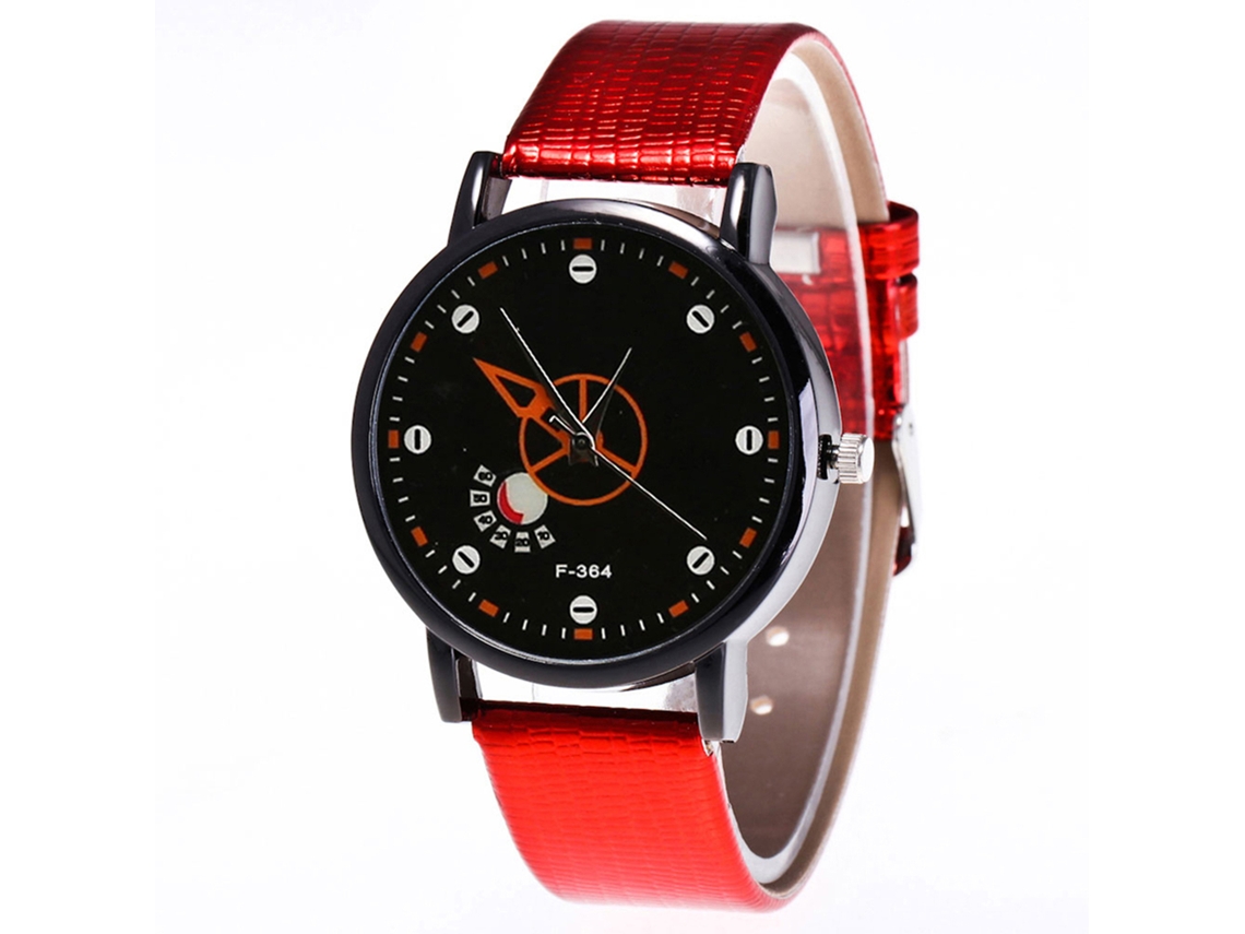 Relógio de quartzo com pulseira de couro PU, mostrador redondo simples, vermelho casual para casais.