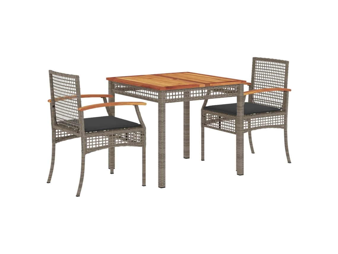 Conjunto de Jantar 3 Pcs para Jardim com Almofadões Vime Pe Cinza MAISON EXCLUSIVE (3 pcs)
