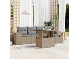 Vidaxl 6 Pcs Conjunto De Sofás P/ Jardim Com Almofadões Vime Pe Bege
