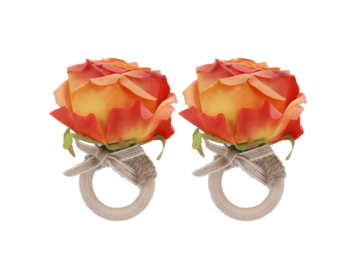 Laxiscreed Pack De 2 Anéis De Guardanapo De Madeira Com Flores Artificiais Para Decoração Festiva Em Cor Laranja
