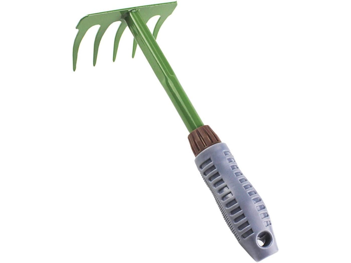 Ancinho de jardim com 5 dentes e cabo metálico resistente TOPBATHY