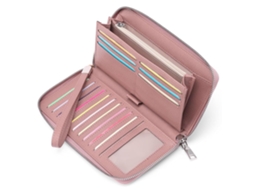 Bolsa De Cartão Em Pu Com Grande Capacidade, Longa, 16 Bolsos Para Cartão, Cor De Rosa Carne