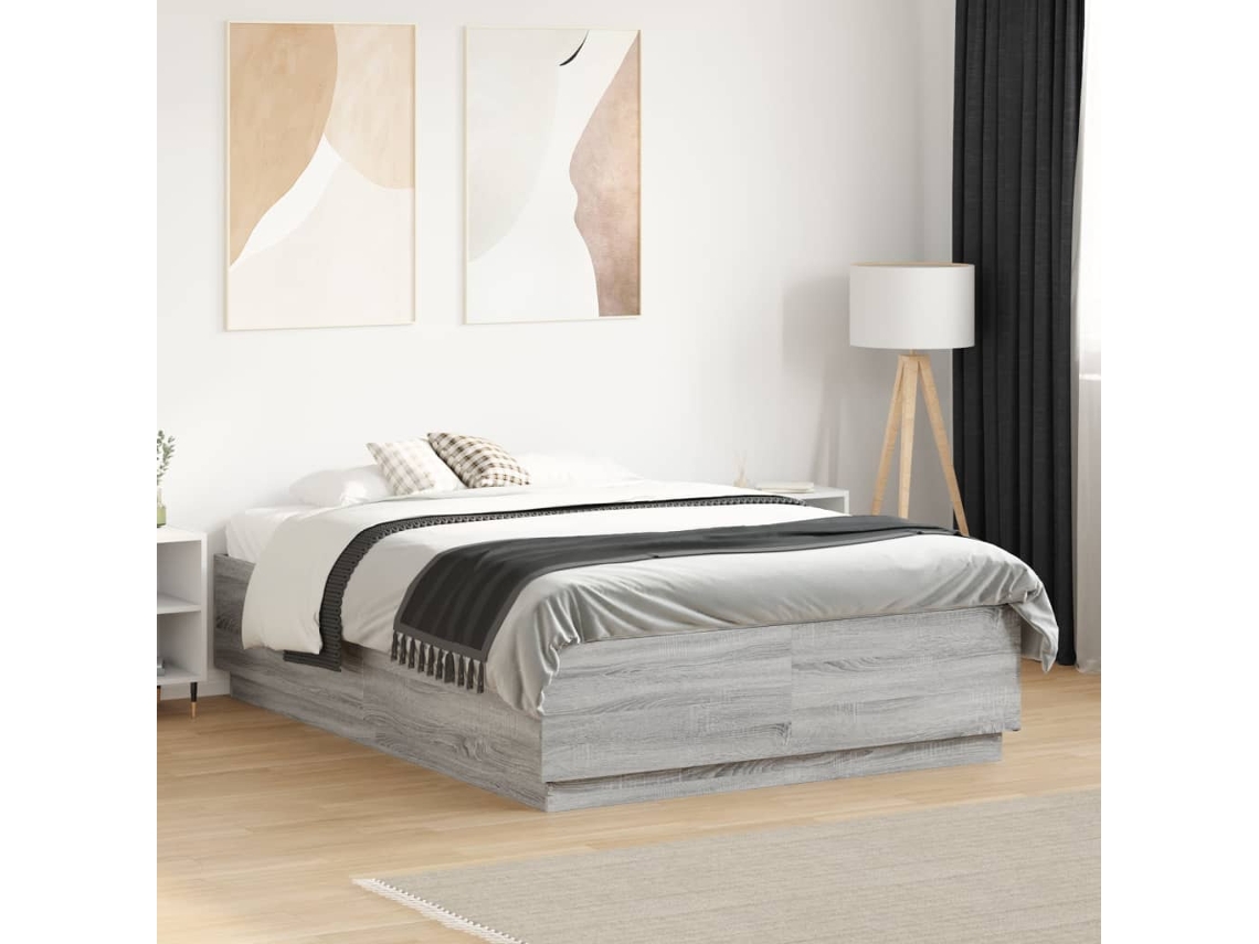 Vidaxl Estrutura De Cama 135x190 Cm Derivados De Madeira Cinza Sonoma