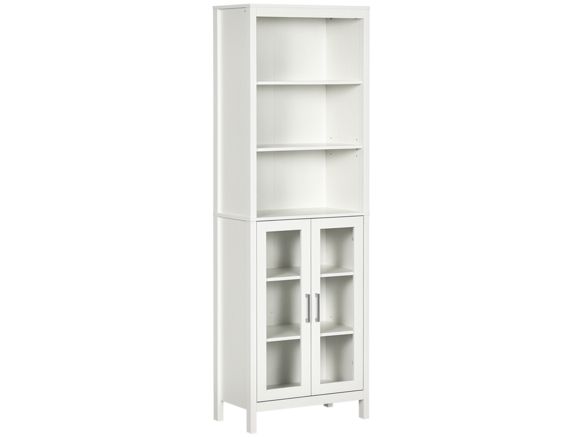 Coluna Para Banheiro Com 2 Portas De Vidro E 3 Prateleiras, Móvel Auxiliar Em Estilo Moderno, 53x30x162 Cm, Branca