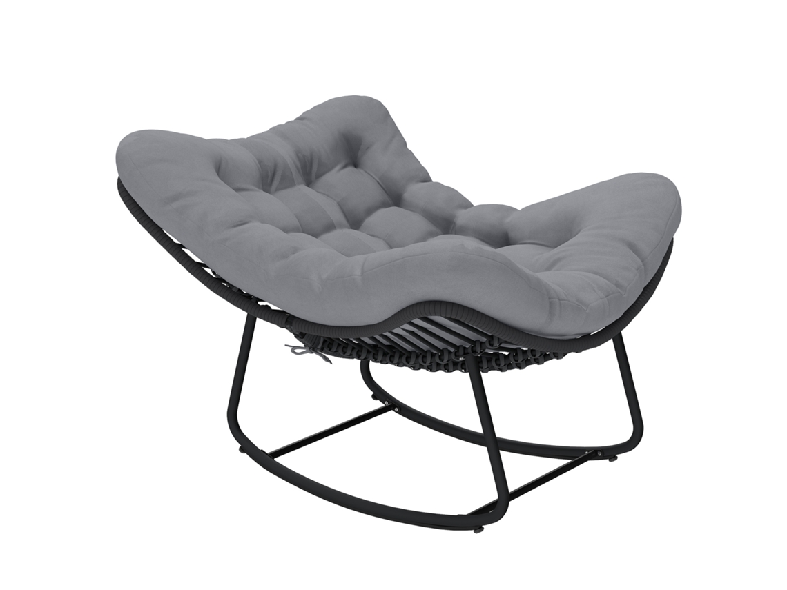 Cadeira Balanço Rattan com almofada, cinza escuro QINGYU TECH