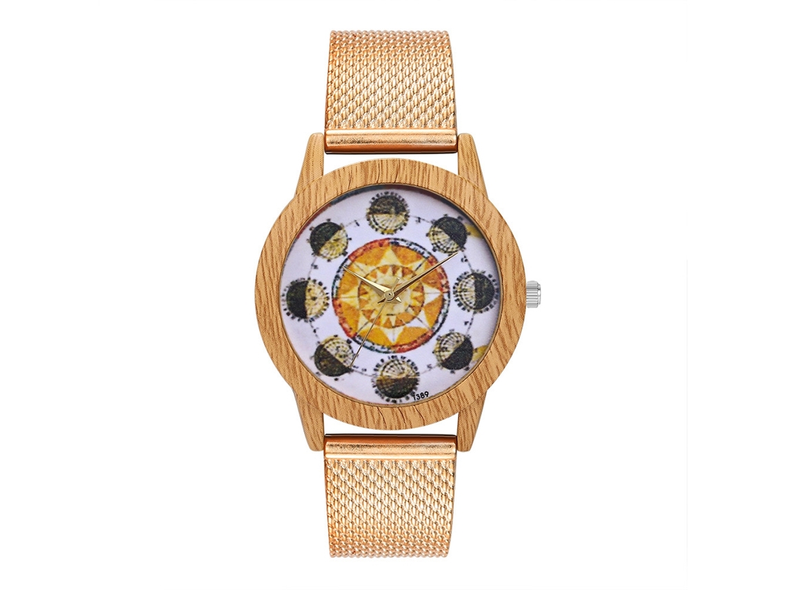 Relógio de pulso analógico de quartzo Zhoulianfa para homem e mulher com pulseira de malha (ouro rosa)