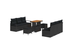 Conjunto 9 Conjunto De Sofás Para Exterior Vidaxl Preto Vime Pe (90 X 55 X 71 Cm)