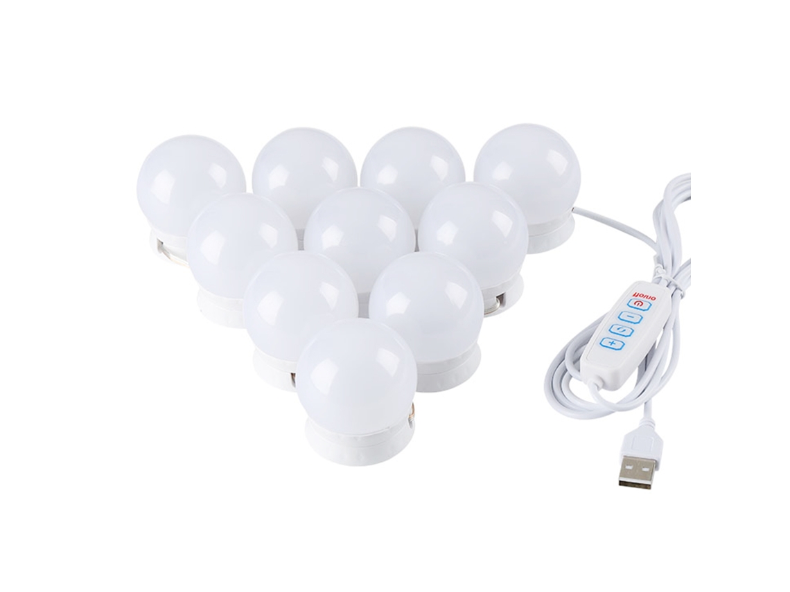 Luz De Espelho De Vanidade Led Regulável Com 3 Cores E 10 Níveis De Brilho Usb