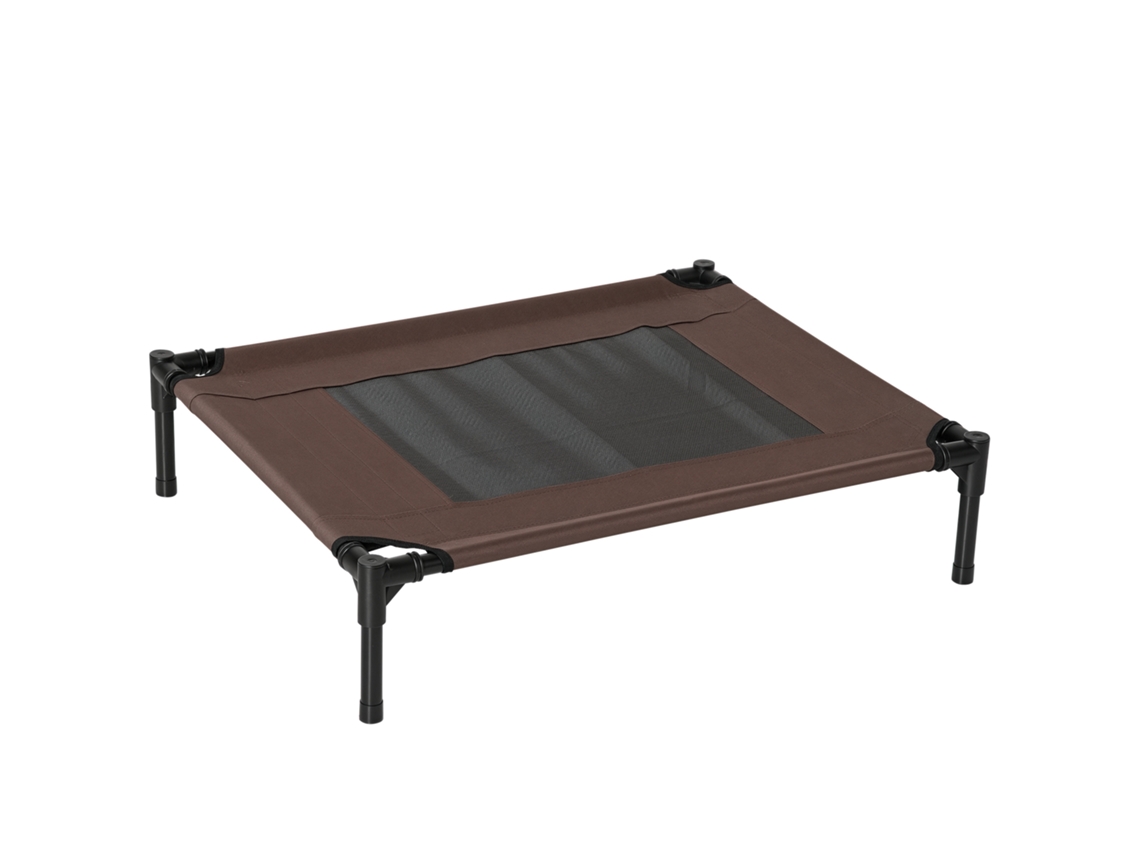 Cama Elevada 76x61x18cm Marrom para Cães e Gatos, Estrutura Portátil, Tecido Resistente e Ventilação Natural. Ge
