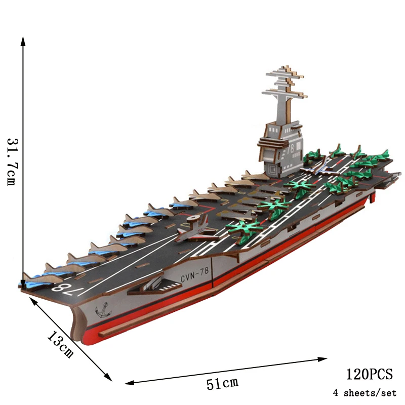 Guia de Quebra cabeça 3d de Madeira para Montar um Modelo de Encouraçado Brinquedo Diy MDUG (cvn78)