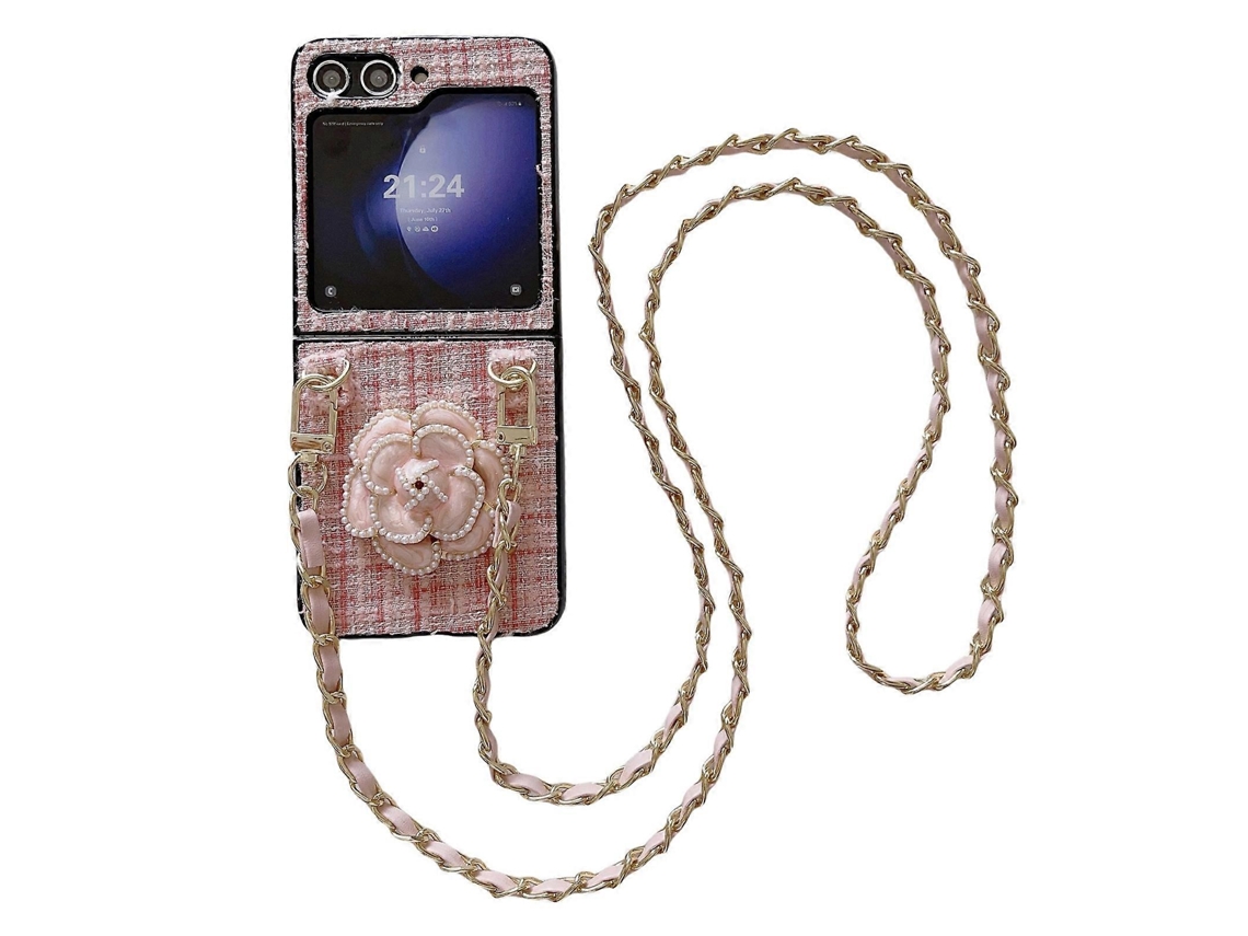 Capa De Celular De Tecido Xadrez Camélia Com Cordão Longo