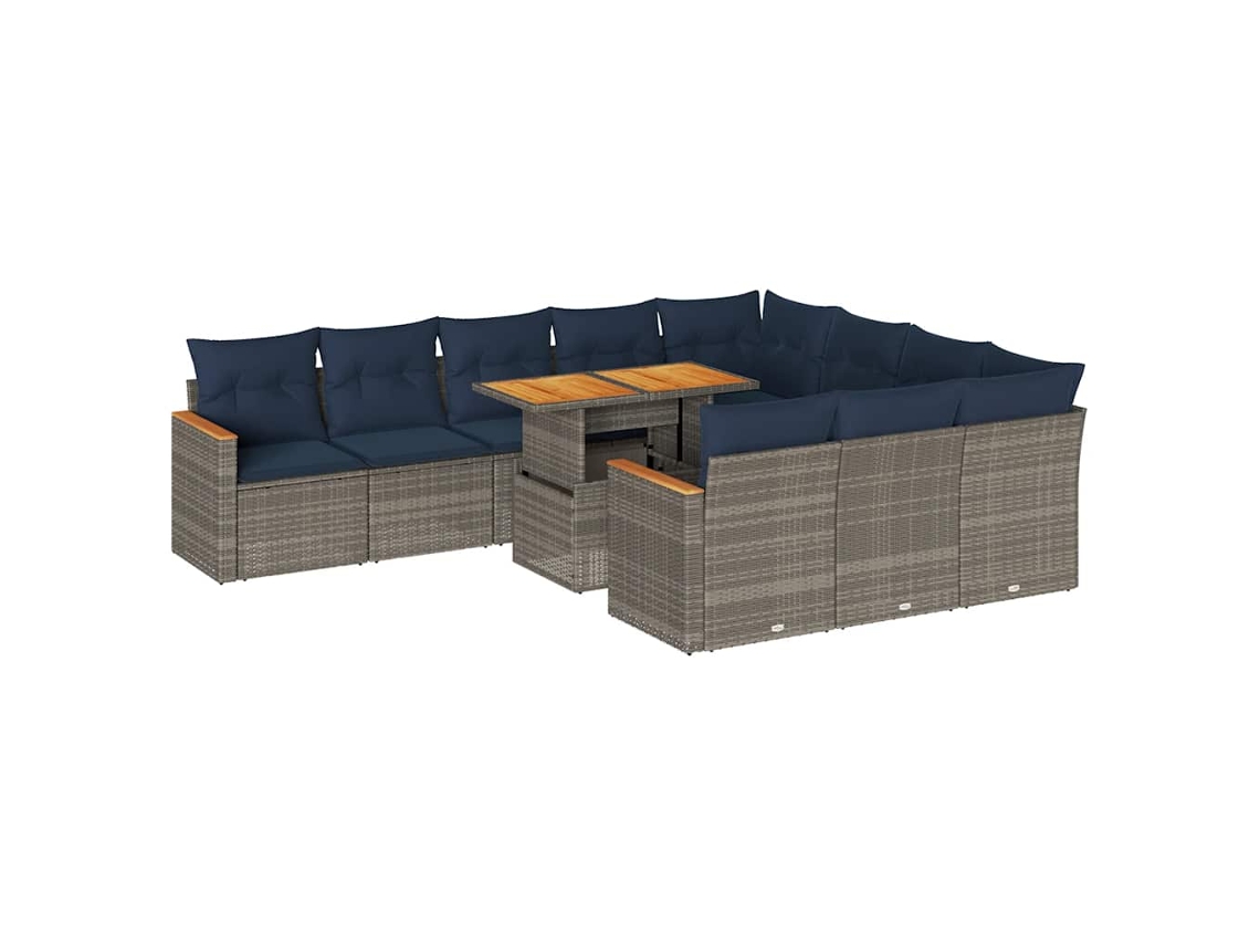 Conjunto de 11 Sofás de Jardim com Almofadões Vime Pe Cinzento MAISON EXCLUSIVE