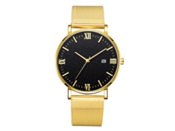 Reloj De Pulsera Mecánico De Cuarzo Para Hombre Deportivo (correa Oro Caja Oro Manecillas Oro Esfera Negra)