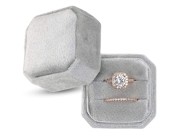 Caja De Anéis De Veludo Com 2 Ranhuras Vintage Para Casamento E Fotografia Noiva (cinza)