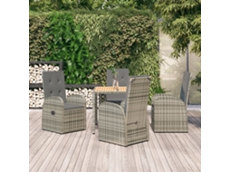 Vidaxl 5 Pcs Conjunto De Jantar P/ Jardim C/ Almofadões Vime Pe Cinza
