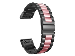 Bracelete Aço Ajustável para Garmin D2 Charlie Preto e Rosa