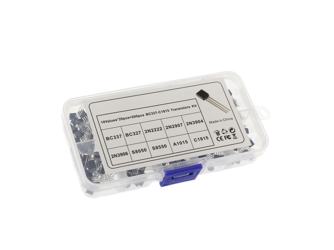 Kit De 200 Transistores To-92 Npn Pnp De Potência, 10 Tipos (bc337, 2n3904, S8050, Etc.) Com Caixa De Armazenamento Portátil
