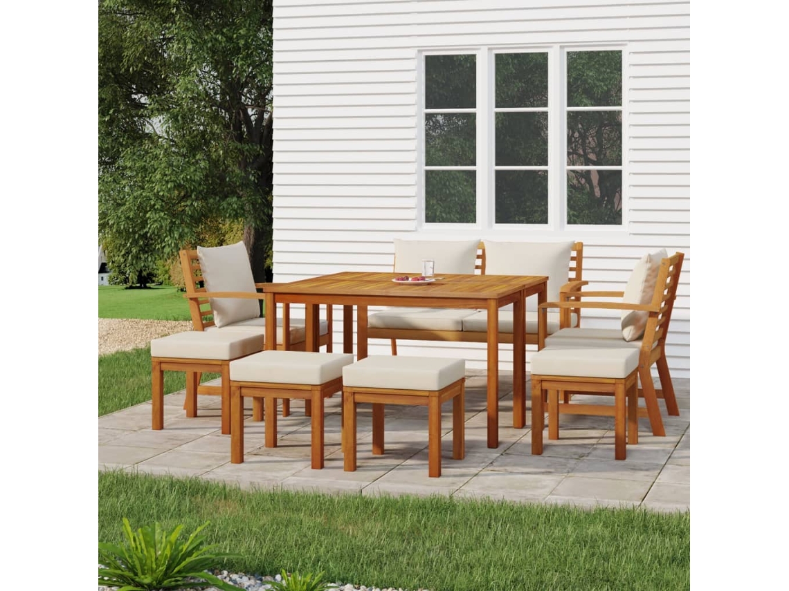 Vidaxl 9 Pcs Conjunto De Jantar P/ Jardim C/ Almofadões Acácia Maciça