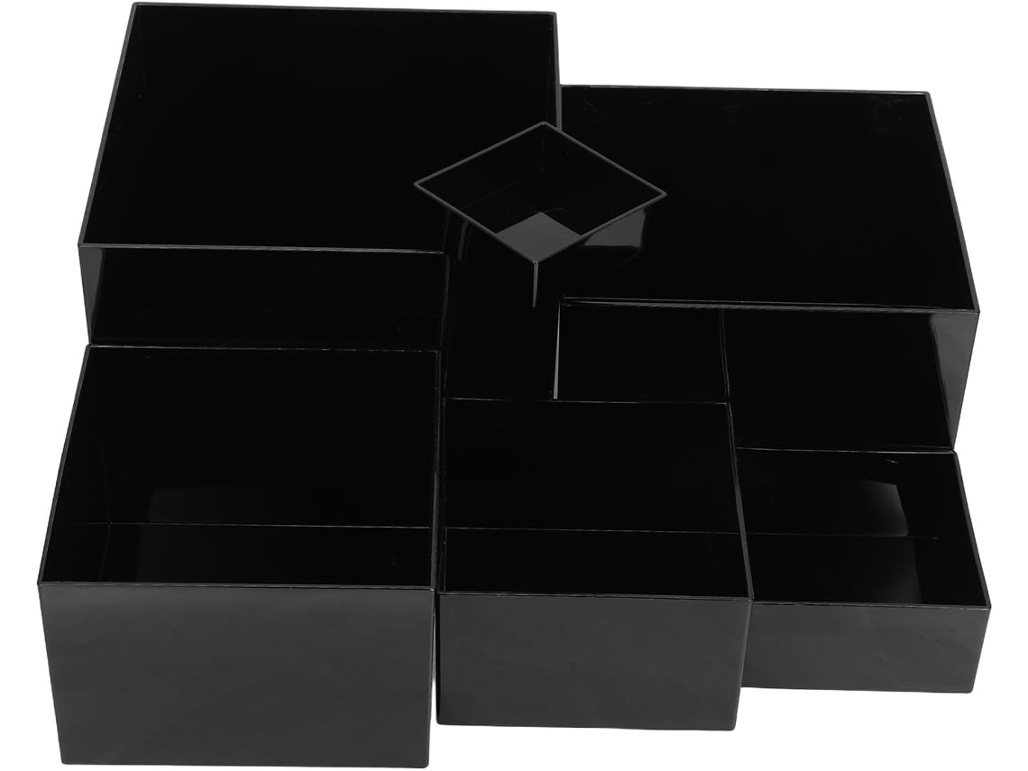 Topbathy Caixa de Exibição Multiângulo com 6 Peças em Acrílico Preto Cinco Lados, Cubo Oco e Leve para Cosméti