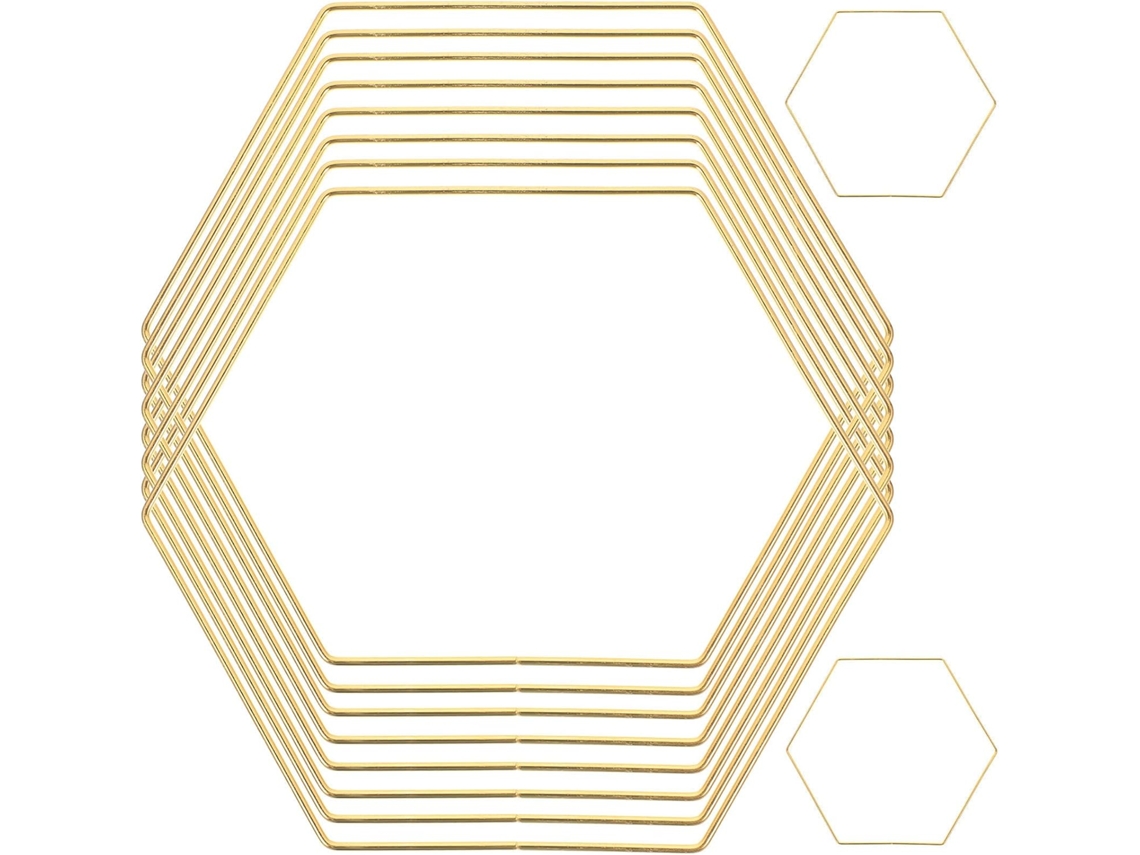 Conjunto De 10 Anéis Hexagonais De Macramê Em Ferro Dourado
