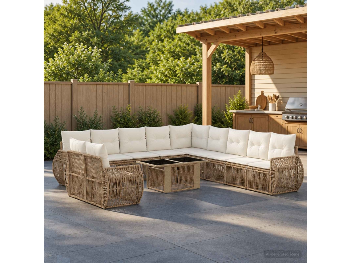 Vidaxl Conjunto De Sofá De Jardim 12 Unid. Bege E Branco Creme Vime Pe