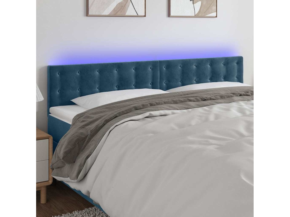 Vidaxl Cabeceira De Cama C/ Luzes Led Veludo 180x5x78/88cm Azul-escuro