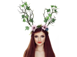 Tiara de festa com cabeça de árvore artificial e flores realistas em poliéster.