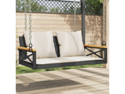 Vidaxl Banco Baloiço Com Almofadões 109x62x40 Cm Vime Pe Preto