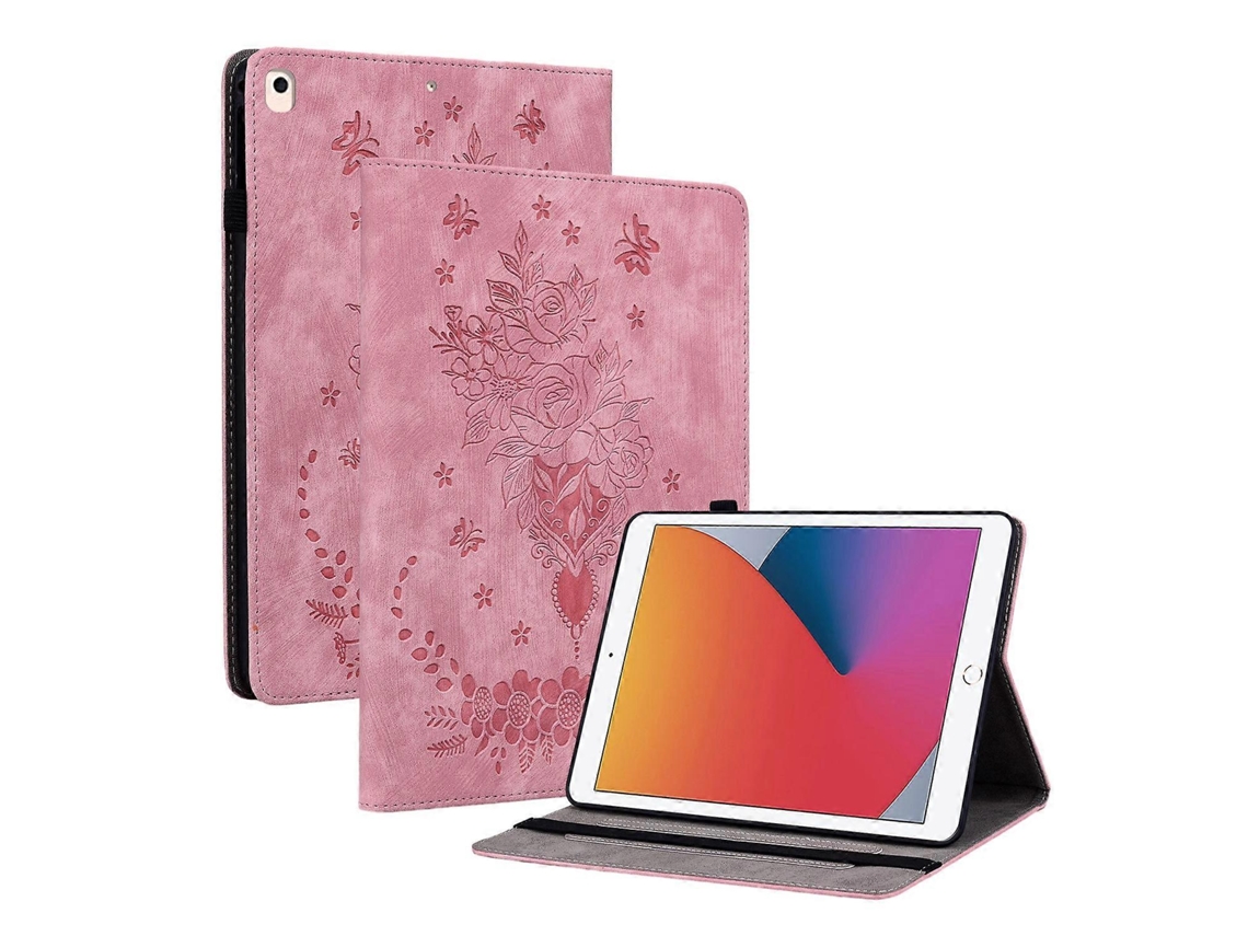 Capa de couro inteligente Webake para tablet com padrão de borboleta e rosa