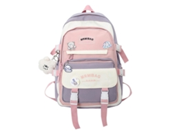 Mochila Feminina Média De Nylon, Casual E Leve, Com Fecho Antifurto E Pingente De Pelúcia Fofo, Ideal Para Adolescentes. Cor Roxa.