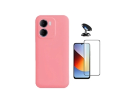 Kit Vidro Temperado Capa Silicone Líquido Suporte Magnético Phonecare Para Xiaomi Redmi 15a - Rosa