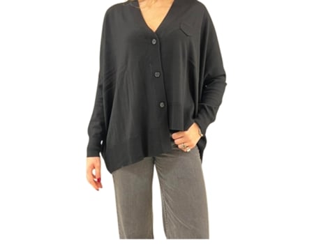 Cardigan De Mulher Meimeij Assimetrico Lã Preto (m)