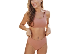 Traje de Banho Duas Peças Laranja Claro M Sem Costas Verão
