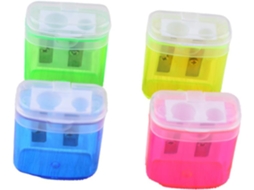 Apontador De Lápis Duplo, 12 Peças, Plástico, Manual Com Furo