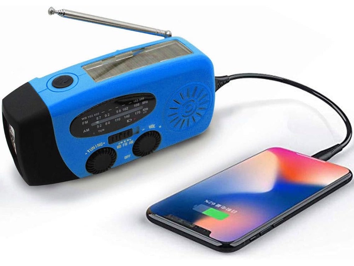 Rádio de Emergência com Manivela, Painel Solar, Lanterna Led e Bateria Externa de 2000mah, Azul AQUAFORGE
