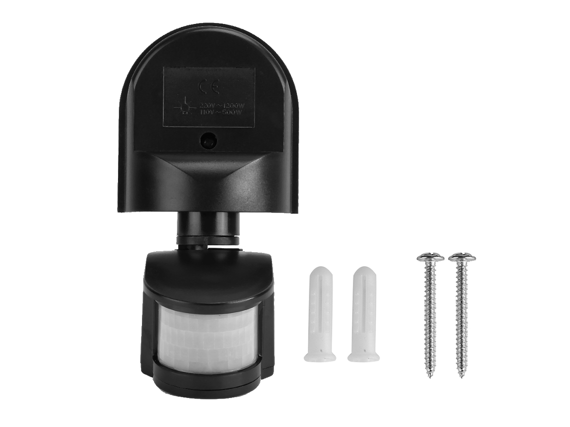 Interruptor De Sensor De Movimento Pir Automático Impermeável Para Luz De Segurança Exterior 110-240v Preto