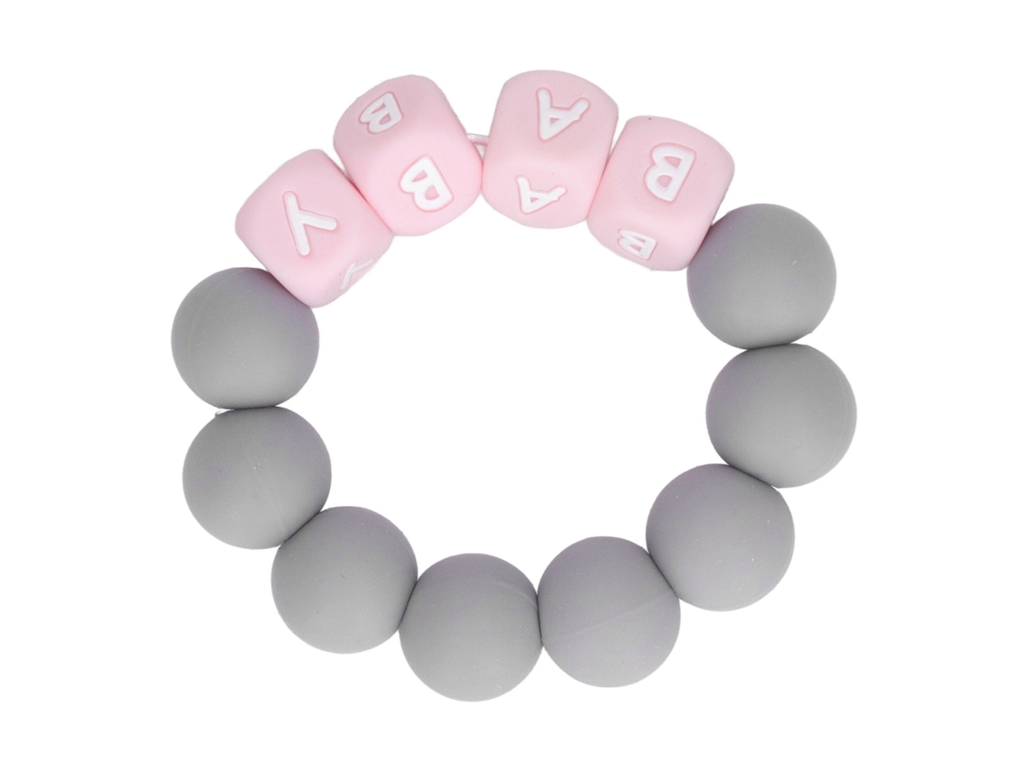 Mali pulseira de Silicone para Bebê com Letras Coloridas Anel de Mordida Leve Grey