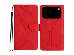 Capa De Couro Para Iphone 17 Pro Com Costura E Relevo.