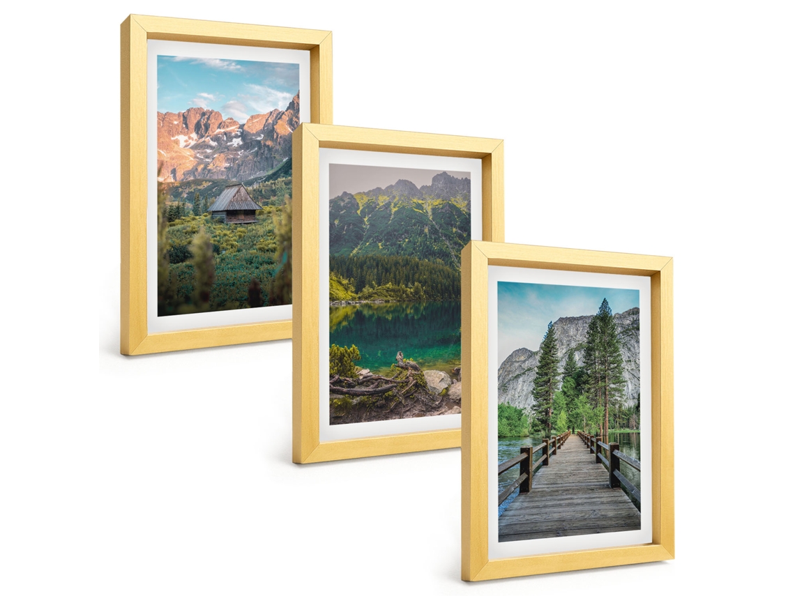 Composição De Quadros Paisagem De Montanha, Lago, Píer Espelharte (3 Peças 20x30 Cm)