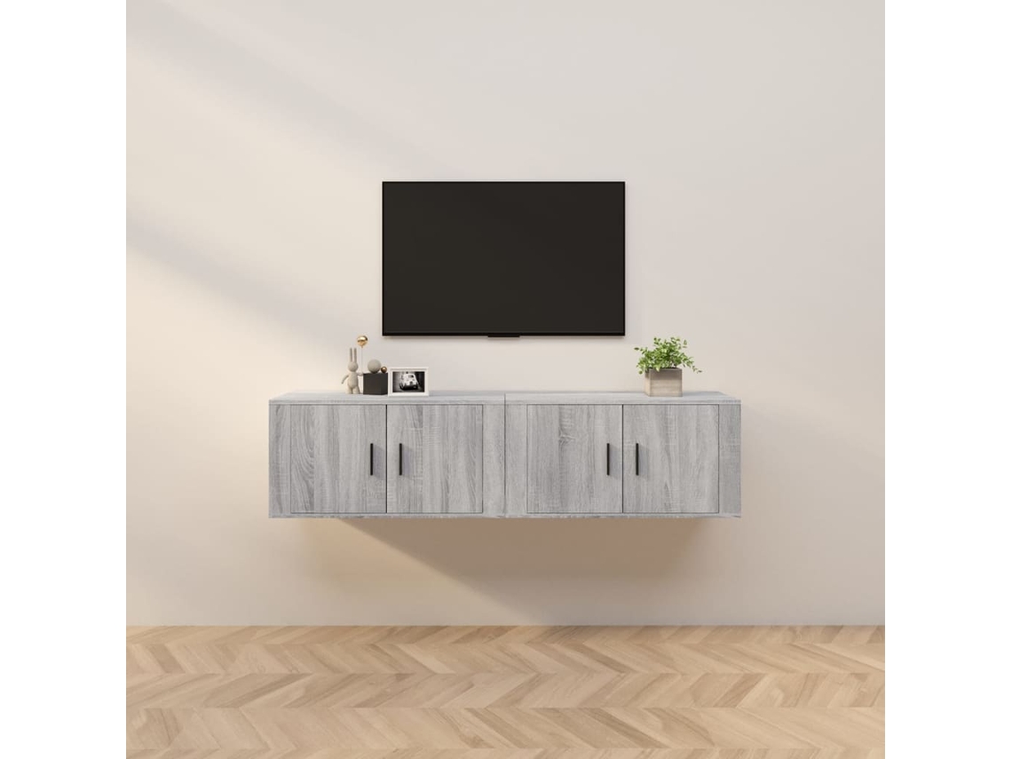 2 Pcs Móveis De Tv | Gabinete Tv | Armário Tv De Parede 80x34,5x40 Cm Cinzento Sonoma