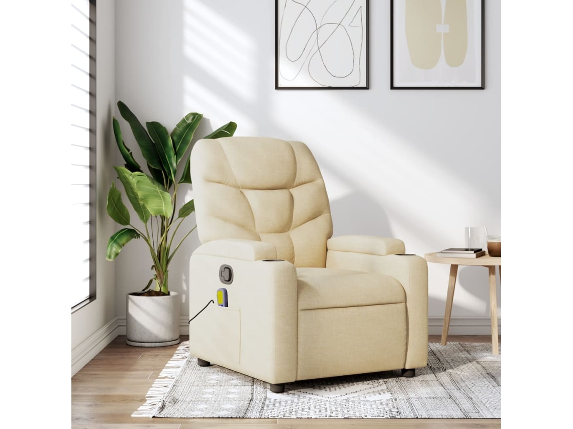 Vidaxl Poltrona De Massagem Reclinável Em Tecido Creme