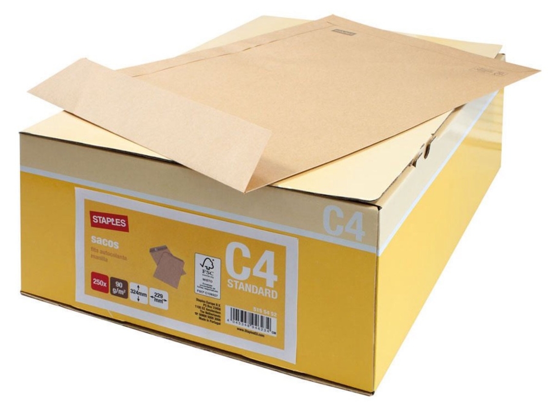 Staples Envelope Comercial, C4, 324 x 229 mm, Autocolante, Papel, Caixa 250 Unidades