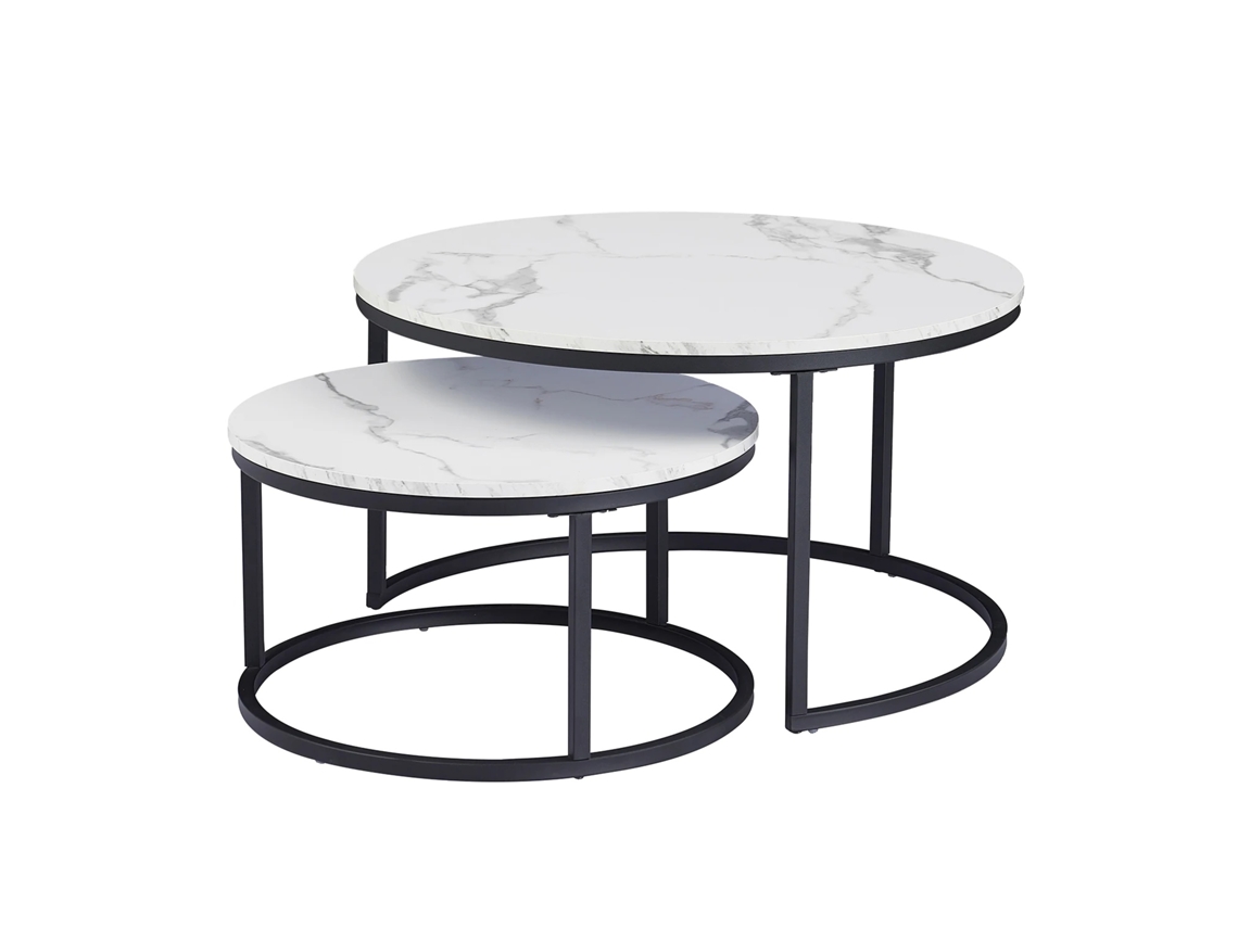 Mesa De Café Para Sala De Estar, Combinação De Mármore Branco E Madeira