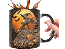 Caneca De Café De Bruxa, 350 Ml, Com Estampa De Bruxa.
