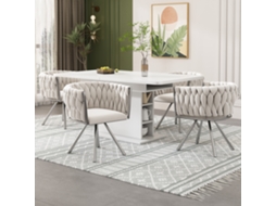 Sillas Giratorias Terciopelo Beige Plata Modernas