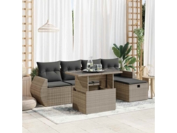 Vidaxl 6 Pcs Conjunto Sofás De Jardim Com Almofadões Vime Cinzento