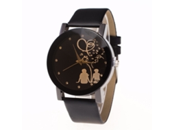 Relógio de pulso analógico de quartzo masculino Zhoulianfa com pulseira de couro PU - Preto